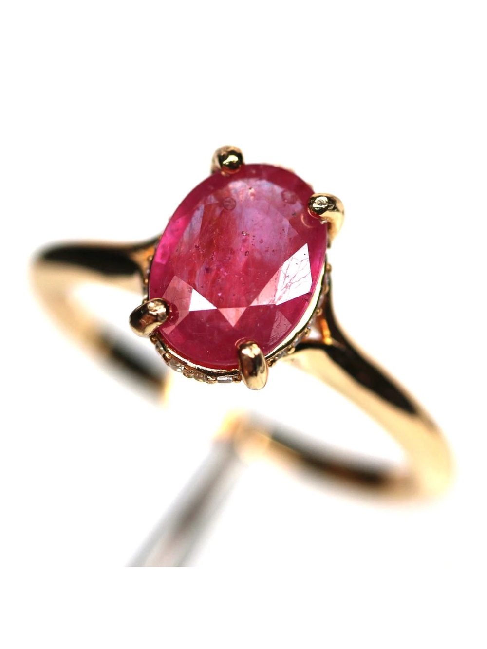 Hidden Halo .90CT Natural Ruby 18K Yellow Gold plated over 925 SS Ring Size 9.25